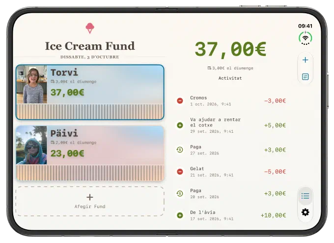 Pantalla d'inici d'Ice Cream Fund en un iPhone Duo desplegat