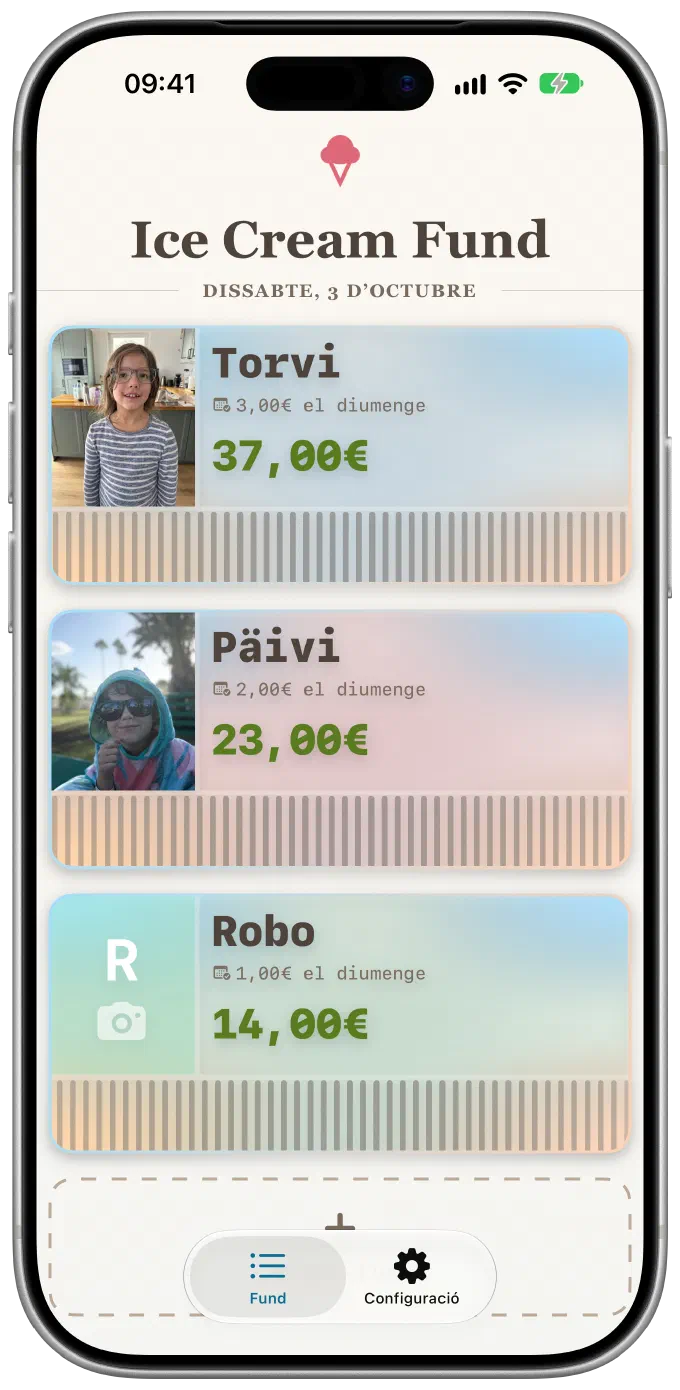Pantalla d'inici d'Ice Cream Fund en un iPhone de mida estàndard