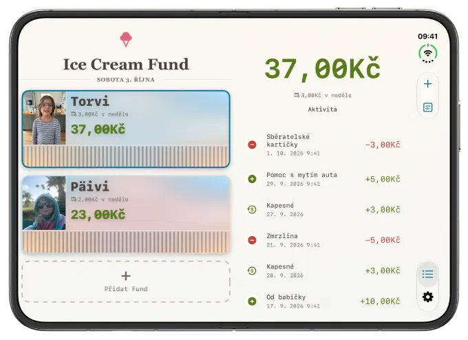 Domovská obrazovka Ice Cream Fund na rozloženém iPhonu Duo