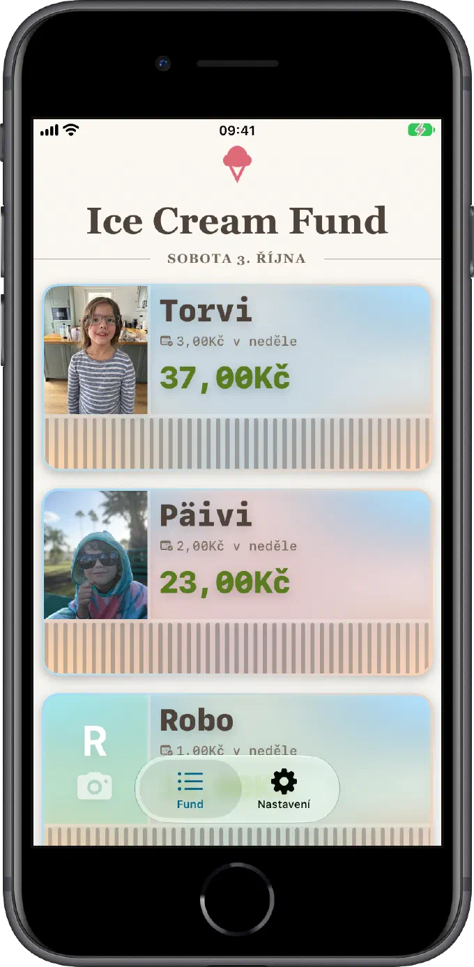 Domovská obrazovka Ice Cream Fund na malém iPhonu