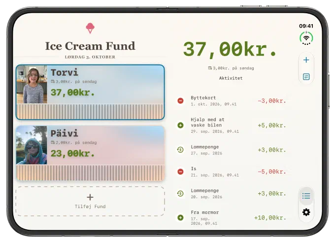 Ice Cream Funds hjemmeskærm på en udfoldet iPhone Duo
