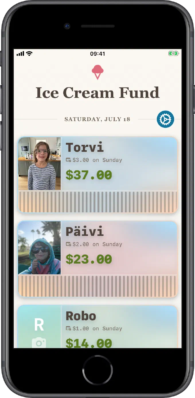 Ice Cream Fund home screen on a small iPhone