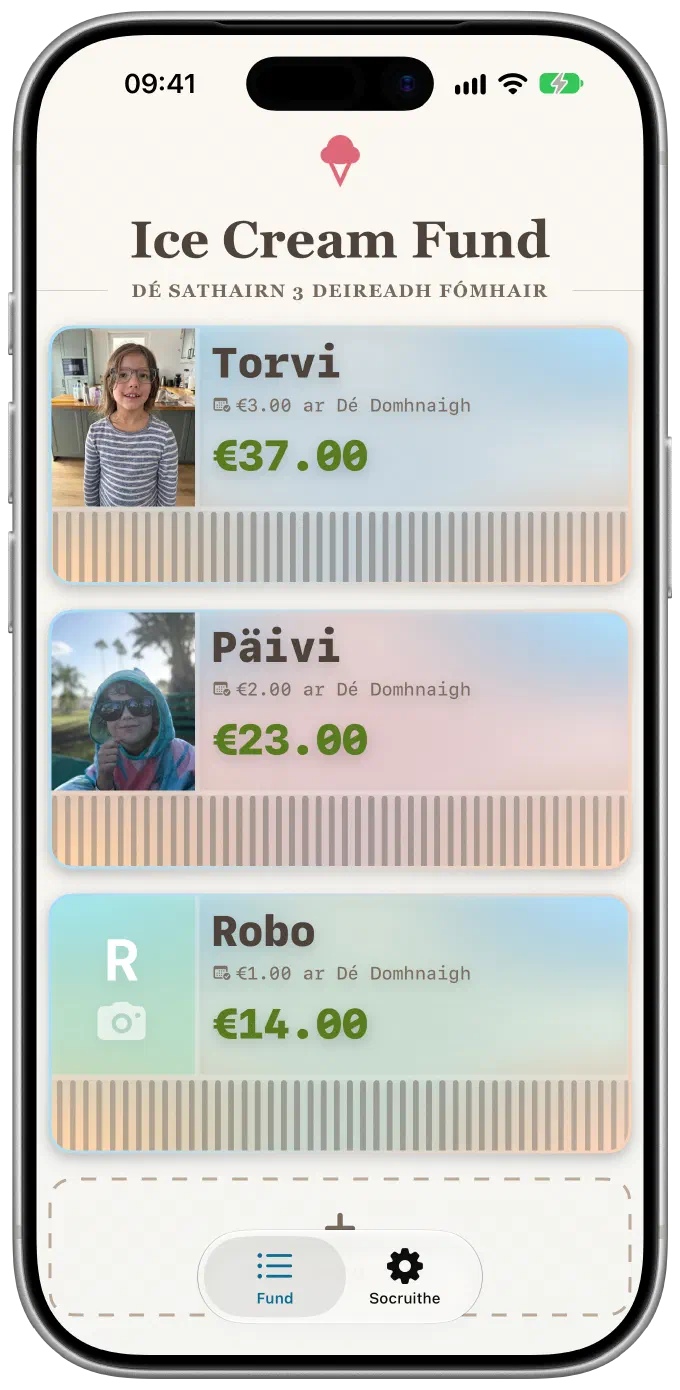 Scáileán baile Ice Cream Fund ar iPhone de mhéid caighdeánach