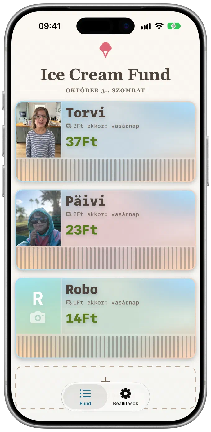 Az Ice Cream Fund kezdőképernyője egy normál méretű iPhone-on