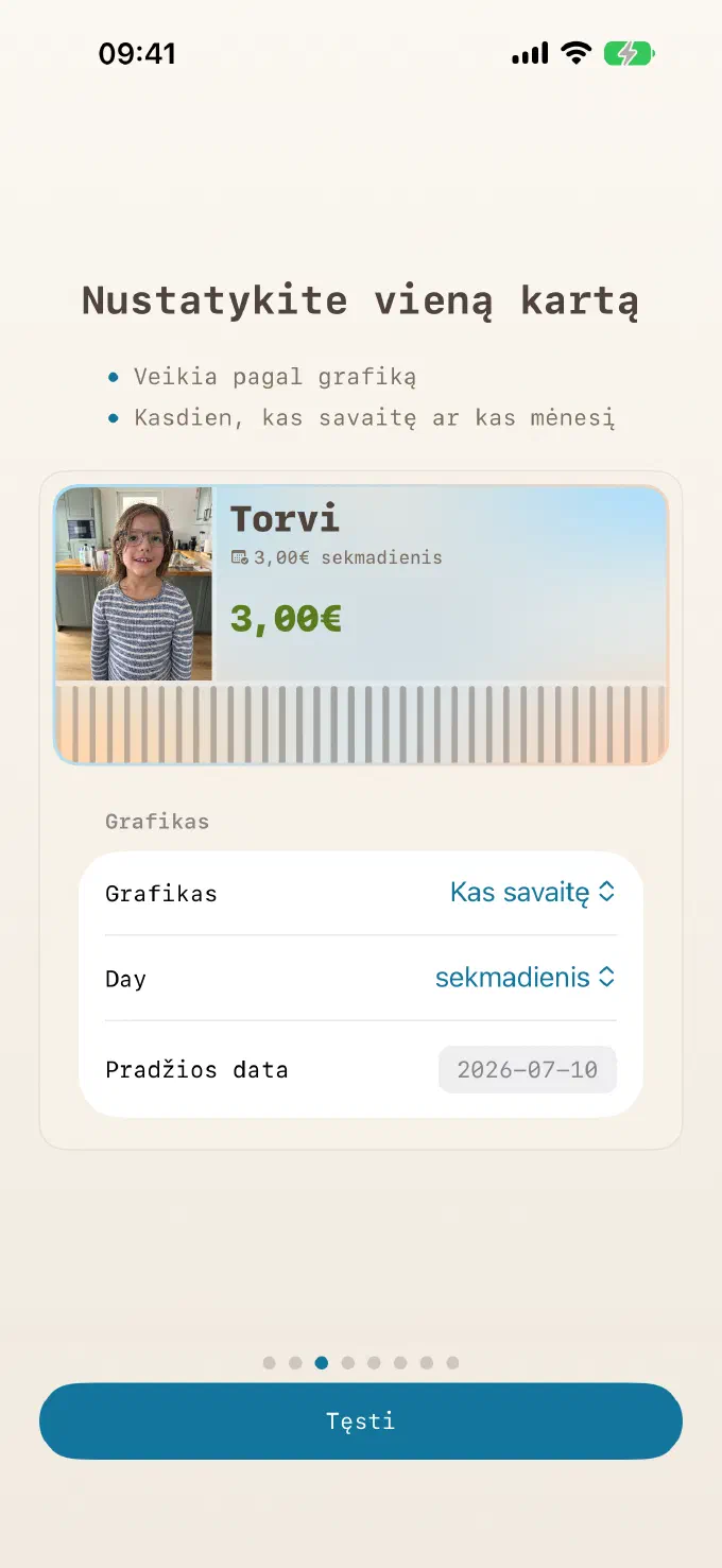 Nustatyk vieną kartą