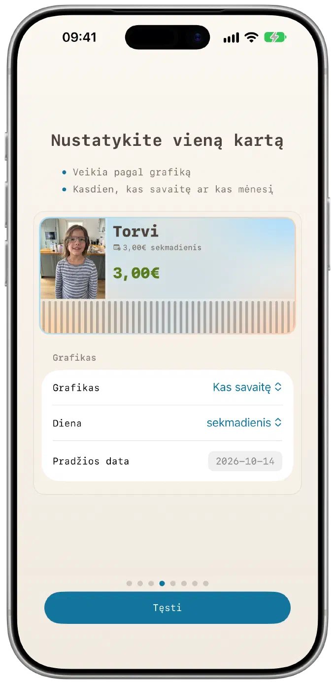 Nustatyk vieną kartą