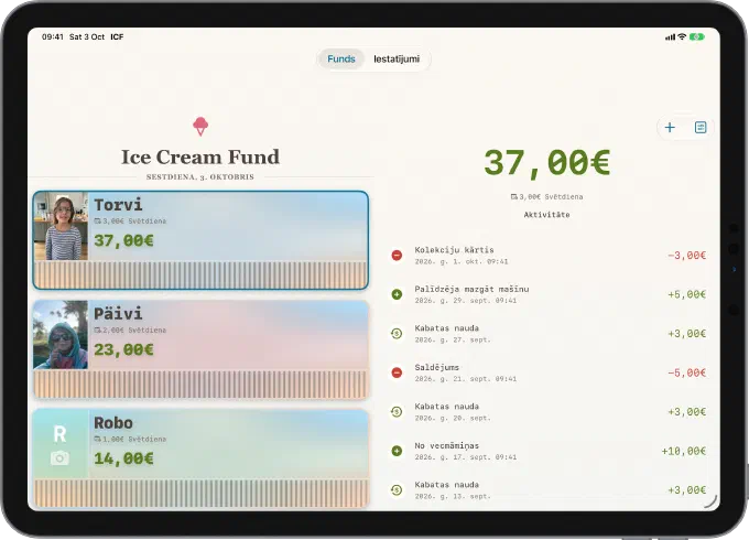Ice Cream Fund sākuma ekrāns iPad ierīcē
