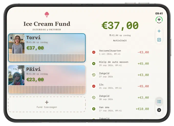 Startscherm van Ice Cream Fund op een opengevouwen iPhone Duo