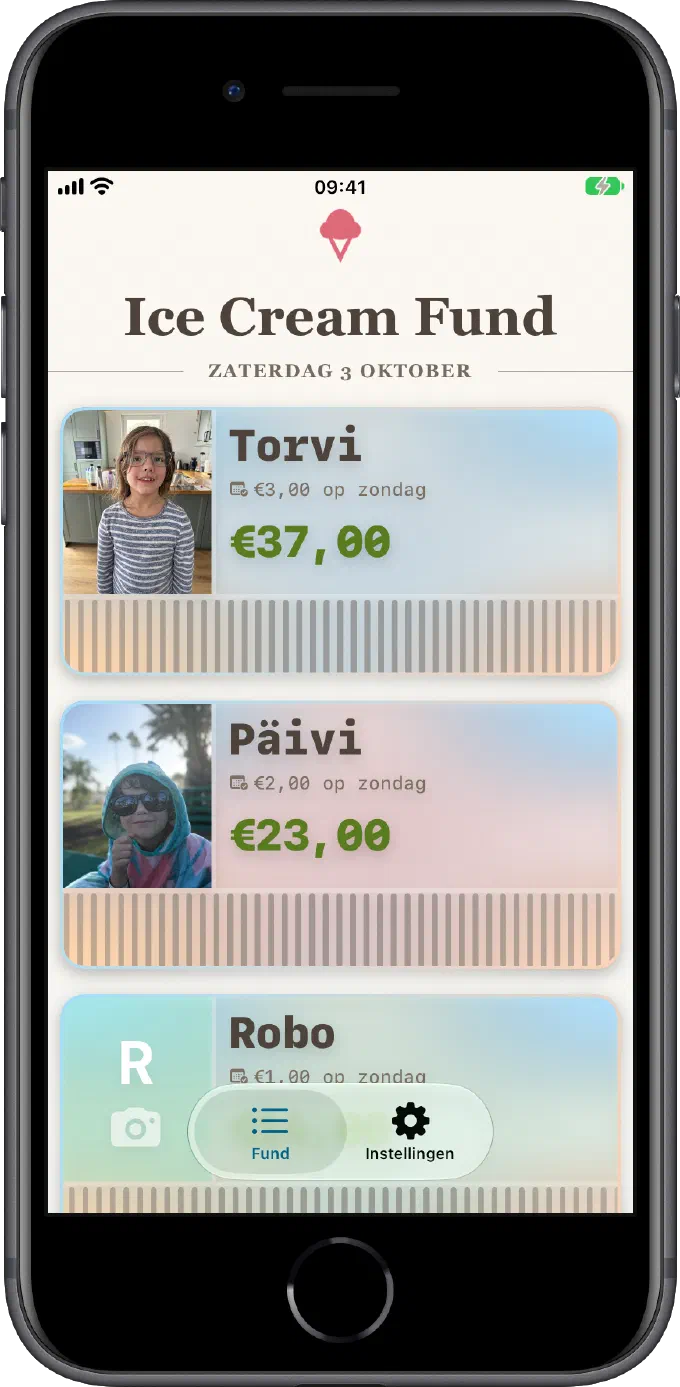 Startscherm van Ice Cream Fund op een kleine iPhone