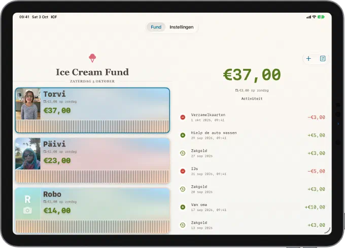 Startscherm van Ice Cream Fund op een iPad