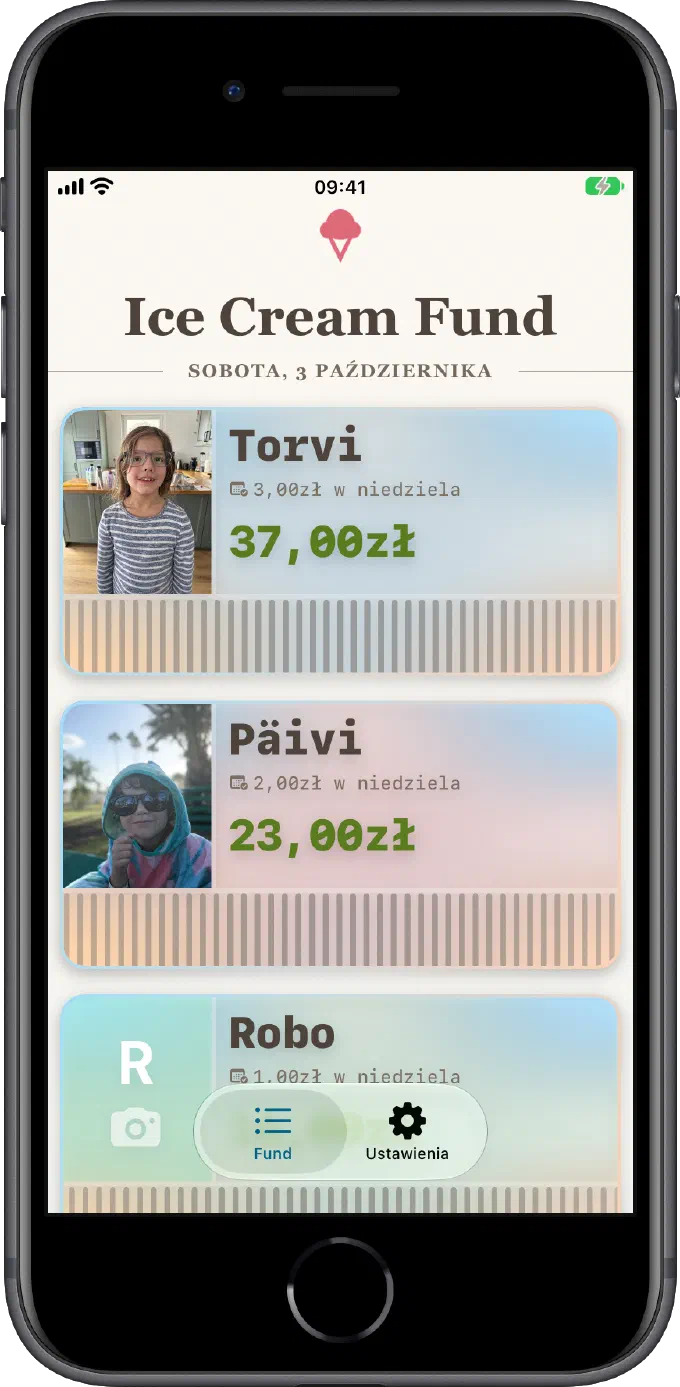 Ekran główny Ice Cream Fund na małym iPhonie
