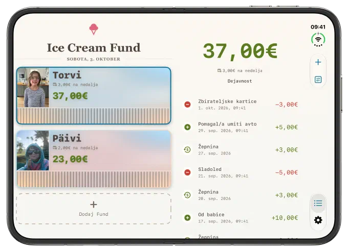 Domači zaslon Ice Cream Fund na razprtem iPhonu Duo