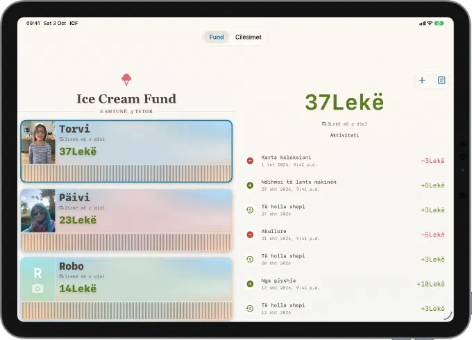 Ekrani kryesor i Ice Cream Fund në një iPad