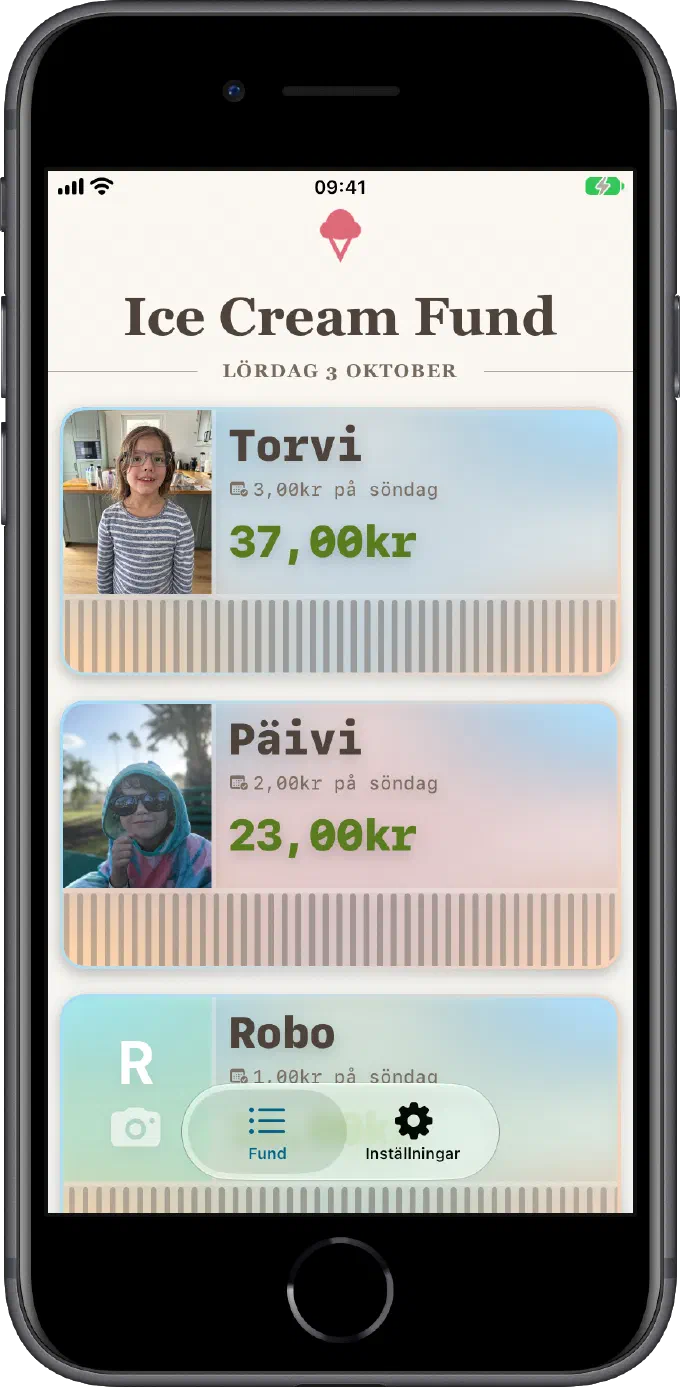 Ice Cream Funds hemskärm på en liten iPhone